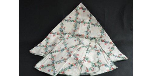 Nappe ronde vintage pur coton petite taille 4 serviettes motif floral